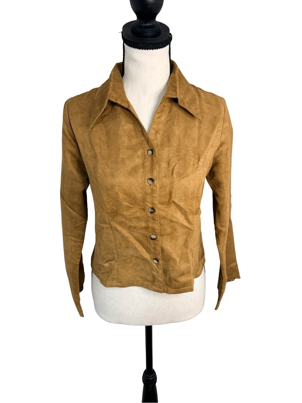 Jessica Petite NWOT Faux Suede Western Blouse Camel Tan 4P